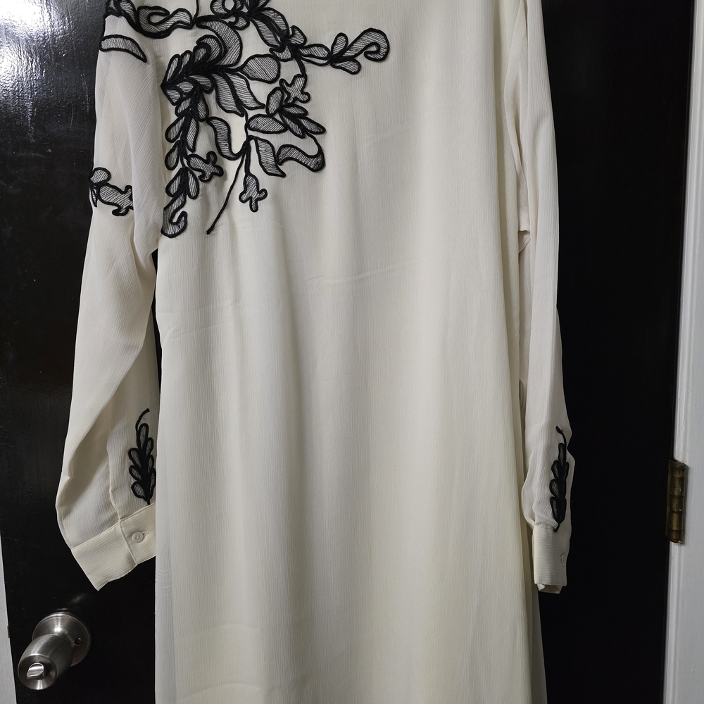 Chiffon Tunic with Black Floral Embroidery
